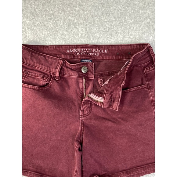 American Eagle Super Stretch Shorts Womens 4 Burgundy Excellent Low Rise Denim - Picture 3 of 11